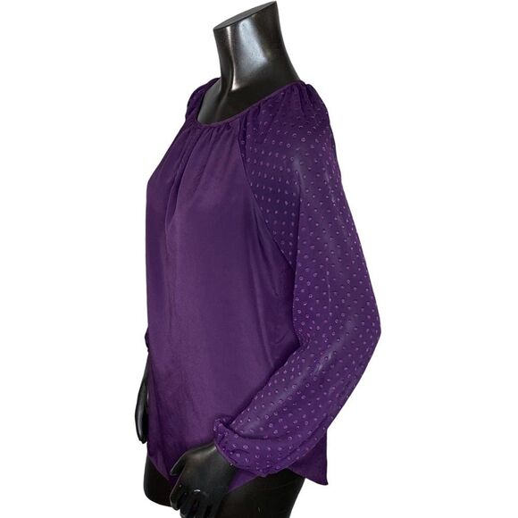 Daisy Fuentes Long Sleeve Blouse Womens Size Small Sheer Sleeves Front Button - Picture 2 of 6